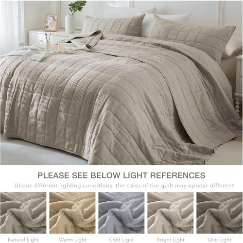 Masaca Oversized King Bedspread 118x106,Dark Khaki Waffle Weave California King Quilt Set Lightweight Extra Large Cal King Quilt Set Farmhouse Soft Luxury Coverlet 3 Pieces