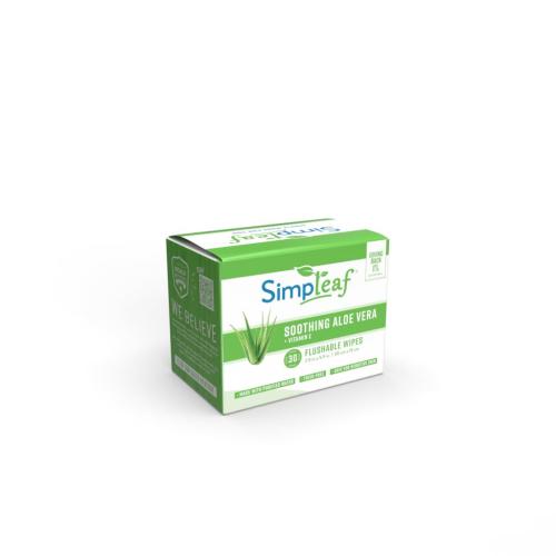 Simpleaf Aloe Vera Flushable Wet Wipes, Individually Wrapped, 30 Count