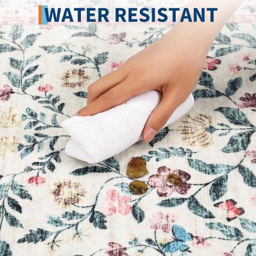 8x10 Vintage Farmhouse Area Rug for Living Room, Washable Floral Distressed Carpet, Non-Slip Low-Profile Soft Rugs for Nursery Bedroom Dining Home Office, Pink