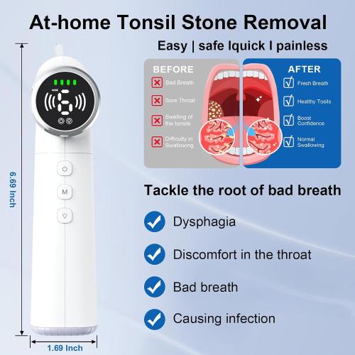 Upgraded Tonsil Stone Remover Tool – Rechargeable Tonsil Stone Vacuum with LED Light & 11-in-1 Probes, for Bad Breath Relief, Safe Silicone/Glass Tip for Tonsilloliths Removal
