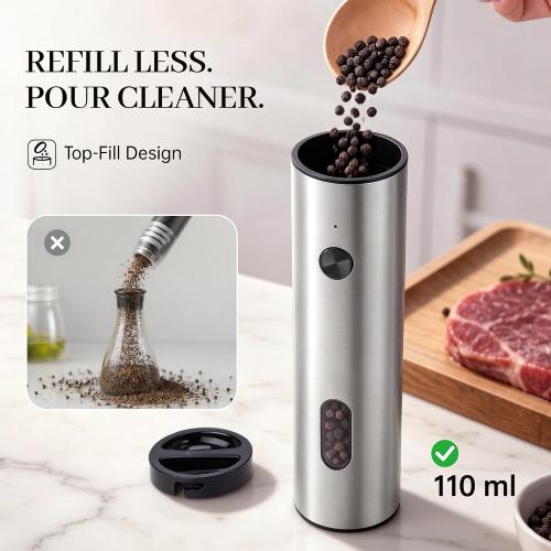 Electric Salt and Pepper Grinder Set, Rechargeable, 110ml Large Capacity