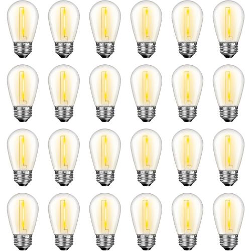 GvvooHome 24 Pack LED S14 Replacement Light Bulbs, Waterproof 1W Vintage Edison Bulbs for Outdoor Patio Backyard String Lights, Dimmable, E26 Regular Medium Screw Base, 2200K Warm White