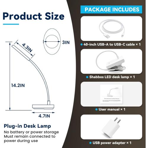 Shabbos Lamp, 2-in-1 Desk & Clip-On LED Shabbat Lamp, Adjustable Cover, 360° Flexible Gooseneck, 3 Color Modes & Adjustable Brightness, USB Plug-in Table Lamp for Bedside, Desk, Living Room, Study