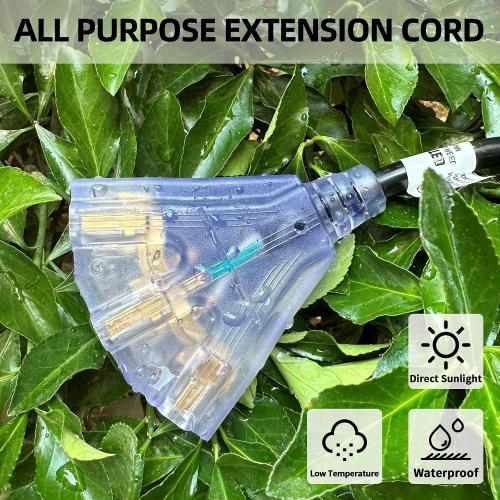YOJOE 6 Foot GFCI Yellow Extension Cord,Lighted Outdoor 12/3 Cord with 3 Power Outlets,12 Gauge 3 Prong SJTW Heavy Duty Extension Cable with 3 Prong Grounded Plug for Safety,UL Certified