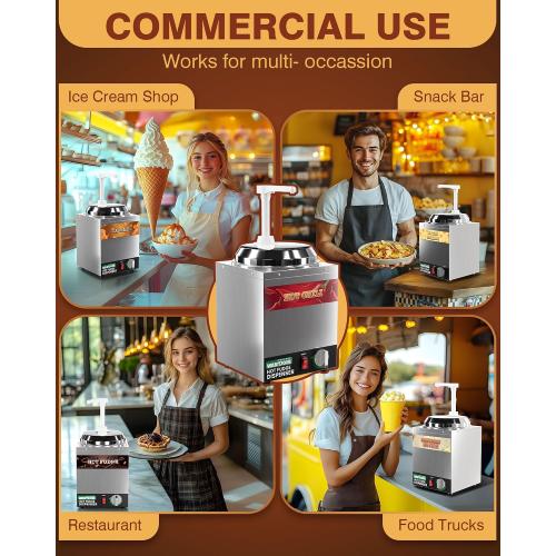 WantJoin Nacho Cheese Dispenser with Pump,2.8Qt Nacho Cheese Warmer,Stainless Steel Hot Fudge Warmer W/5-Level Temperature Adjustment,Commercial Hot Fudge Dispenser for Hot Fudge Cheese Caramel