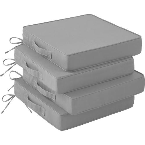 IASEAHK Patio Chair Cushions, 19 x 19 x 3 Outdoor Chair Cushions Set of 4, Waterproof Outdoor Cushions for Patio Furniture, Outdoors Seat Cushions with Handle and Ties, Light Grey