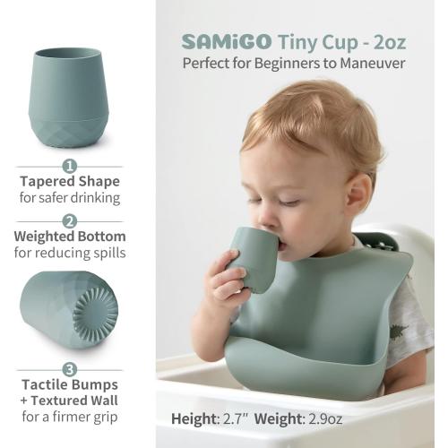 SAMiGO Silicone Baby Cups for 6-12 Months, Tiny Open Cups for Training and Water Drinking, Baby Led Weaning Supplies, 2 OZ