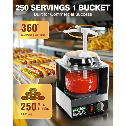WantJoin Nacho Cheese Dispenser with Pump,2.8Qt Nacho Cheese Warmer,Stainless Steel Hot Fudge Warmer W/5-Level Temperature Adjustment,Commercial Hot Fudge Dispenser for Hot Fudge Cheese Caramel