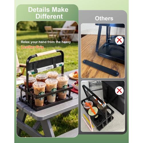 Portable Drink Carrier with Handle, Take Out Cup Carrier for Doordash Accessories Grubhub Postmates Drivers, Foldable Reusable Cup Holder to Go for Coffee Soft Drink Pint Beer Beverage