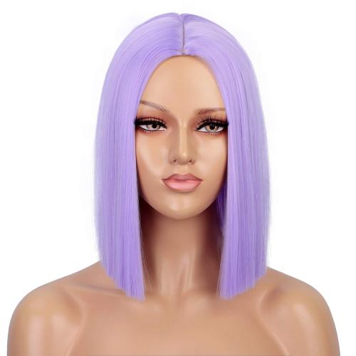 Purple Wig Straight Bob Hair 12 Inch Synthetic Lavender Wigs for Women Colorful Cosplay High Temperature Heat Resistant Wig