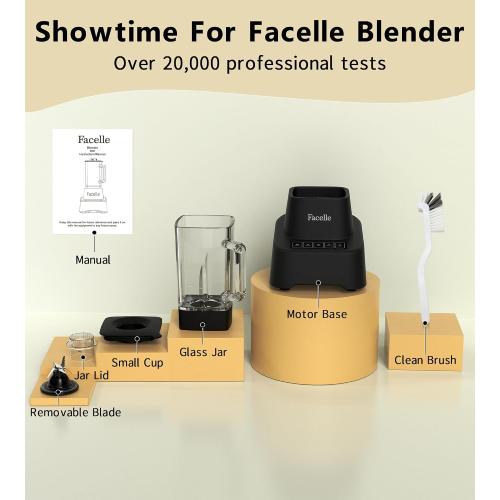 Smoothie Blender, Facelle Countertop Blender for Kitchen, 55 oz Glass blender for smoothies and Shakes, Licuadora, Smoothie maker with touchscreen 3 P Speeds, Cleaning brush ＆ removable SS304 blade