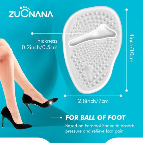 ZUCNANA Ball of Foot Cushions, Gel Shoe Inserts Heel Inserts Women 2 Pairs