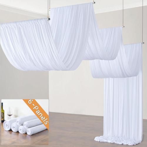 40ft×20ft White Ceiling Drapes for Weddings Parties,6 Panels 5×40ft Long Ceiling Curtain for Tent Canopy,Wrinkle Free Silk Easy to Draping&Hang White Drapes for Event Church Stage Photo Bedroom