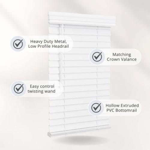 Lotus & Windoware Cordless 2 Faux Wood Room Darkening Horizontal Blind, 28 W x 60 L, Bright White, Embossed