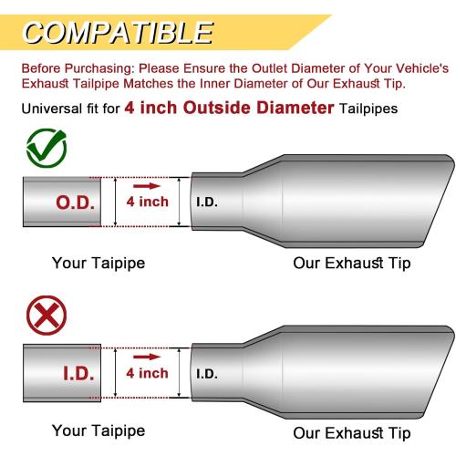 Vurkcy 4 inch Inlet Exhaust Tip, 6 Outlet 12 Overall Length