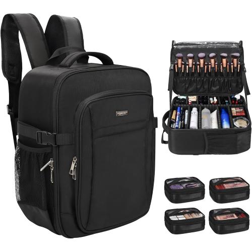 Relavel Makeup Backpack - Extra Large Train Case with 4 Pack Clear Bags, Professional Makeup Artist Kit Set Bag