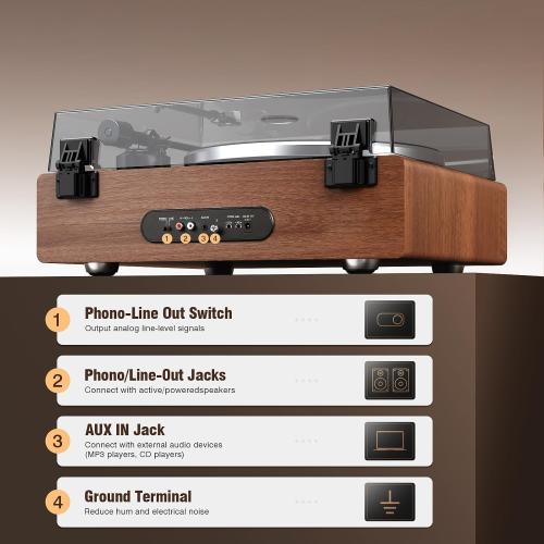 1 BY ONE Vinyl Record Player with Built-in Speakers, Belt-Drive Turntable