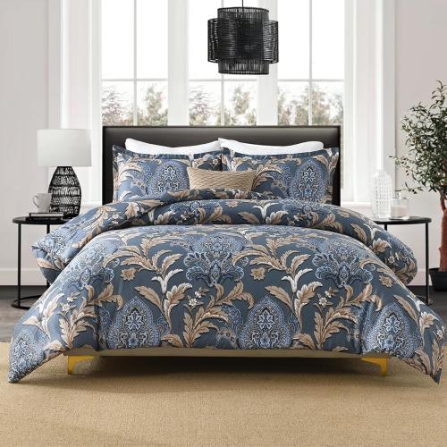MISSING THE PILLOW 2 ‼️Finlonte King Size Comforter Set, Navy Blue Brown Floral, Cotton 3 Piece