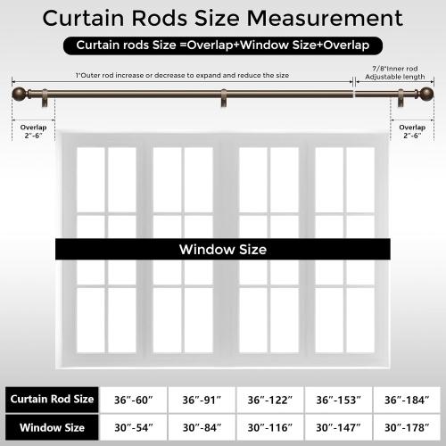 Bronze Curtain Rod 36-91 Inch, 1 Inch Adjustable Heavy Duty Curtain Rods for Windows, Decorative Modern Window Treatment Rods, Telescopic Splicing Metal Drapery Pole, Easy Installation