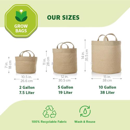 Coolaroo 2-Pack 5 Gallon Heavy Duty Plant/Vegetable/Herb/Fruit Breathable Fabric Grow Planter Pot Bags with Handles, Desert Sand