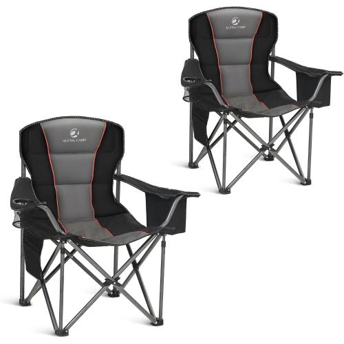 ALPHA CAMP Oversized Fully Padded Camping Chairs with Lumbar Support | Heavy duty 500 LBS, Steel Frame, Sturdy, Durable, Cooler Bag,600D Oxford fabric ,Cup holder,Carry Bag,Pocket, Easy to set up