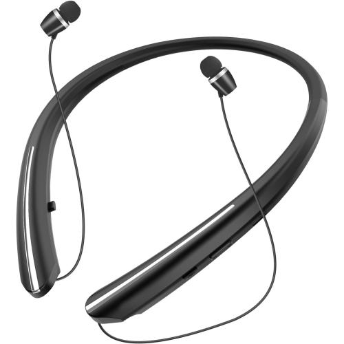 Bluetooth 5.0 Neckband Bluetooth Headphone, Sweat Resistant Noise Cancelling Stereo Headphones, and Retractable Ear Tips for Music, Conference, Videos (Black)