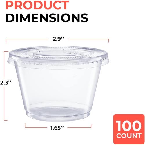 4 Ounce Portion Cups with Lids, 100 Count – Leak-Proof & Durable, Ideal for Sauces, Condiments, Meal Prep, Snacks, and Dips – Clear, Eco-Friendly, BPA-Free