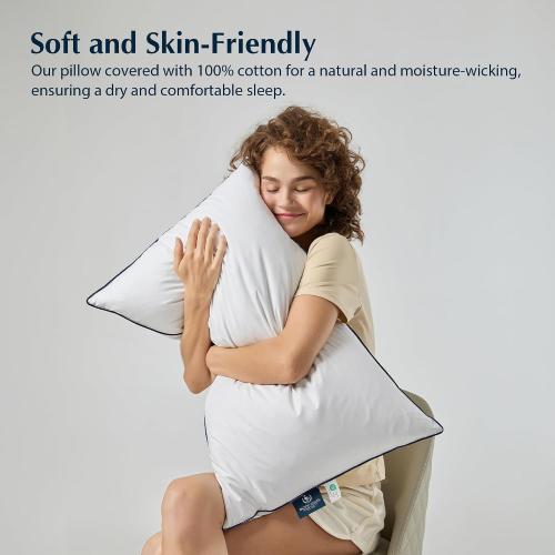 Pacific Coast Goose Feather and Down Bed Pillows Standard Size Set of 2, Hotel Pillow for Sleeping, Downproof, Medium-Firm, Fluffy, 100% Cotton Shell