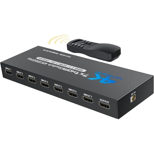 BolAAzuL 7 Port HDMI Switch 7 in 1 Out 4K@60Hz HDMI Selector Box w/Power