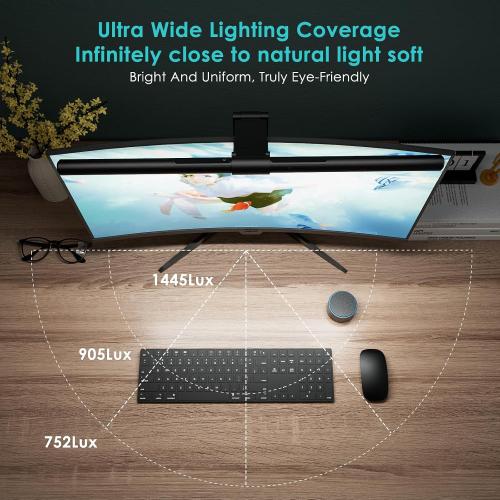 Quntis Monitor Light Bar PRO  with Remote Control, Fit for Curved/Flat Monitor, Eye-Care USB Computer Lamp Dimmable Screen Light Bar with Auto-Dimming, No Glare Home Office Gaming Desk Lamp