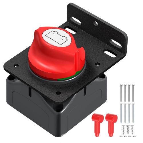 Battery Disconnect Switch with Aluminum Mounting Bracket, 12V-48V Waterproof Marine Battery Cut Off Switch, 275A Heavy Duty Kill Switch Power Master Switch Isolator for RV, Boat, Car, Trailer, Truck