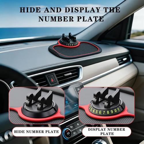 Multifunction Car Anti-Slip Mat,Car Anti Slip Mat Phone Holder For Dashboard,Multifunctional Car Dashboard Phone Holder,With Temporary Parking Numbe For Phone Sunglasses Keys (Square red and black)