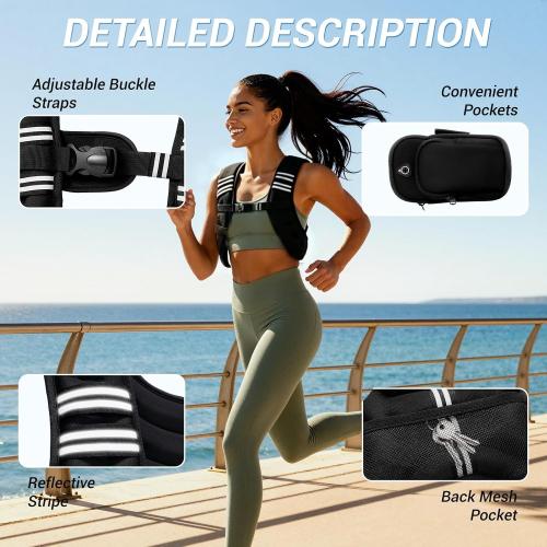 Weighted Vest, Adjustable Body Weight Vest with Reflective Stripe, 8/12/16/20lb for Men Women, Running Vest Woman for Strength Training, Workout, Jogging, Walking, Fitness Equipment, Gym, Muscle Building, Weight Loss, Weightlifting