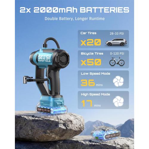 SEESII 3-in-1 Cordless Tire Inflator Air Compressor Car Vacuum & LED Light
