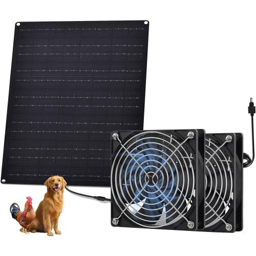 Solar Powered Fan, 25W Solar Fans for Outside Vent Exhaust Fan Waterproof for Shed Chicken Coops Greenhouse Doghouses Pet House for Intake or Exhaust Air Cooling