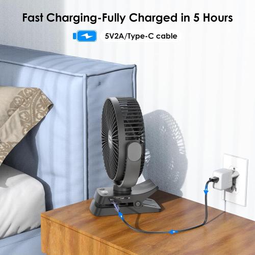 Minthouz 8'' portable Clip on Fan Rechargeable, 12000mAh USB Desk Fan,Black