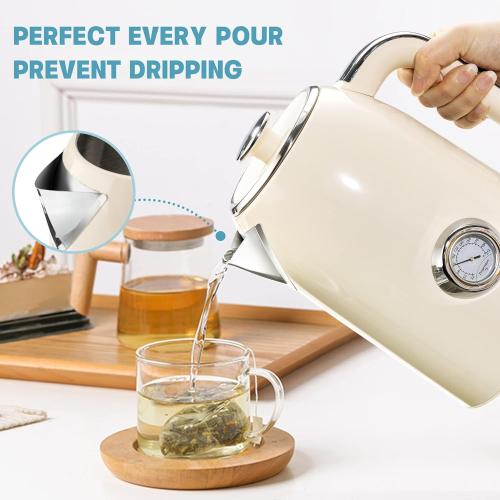 SUSTEAS 57oz Electric Kettle with Thermometer, Hot Water Pot, Beige