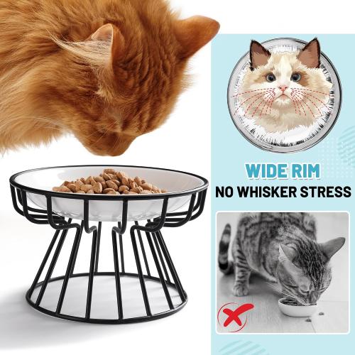 Cat Bowls, Elevated Cat Bowl, Raised Ceramic Dish with Metal Stand, Pet Water or Food Feeding Station for Indoor Cats, Kitten, Puppies and Small Dogs, Dishwasher Safe