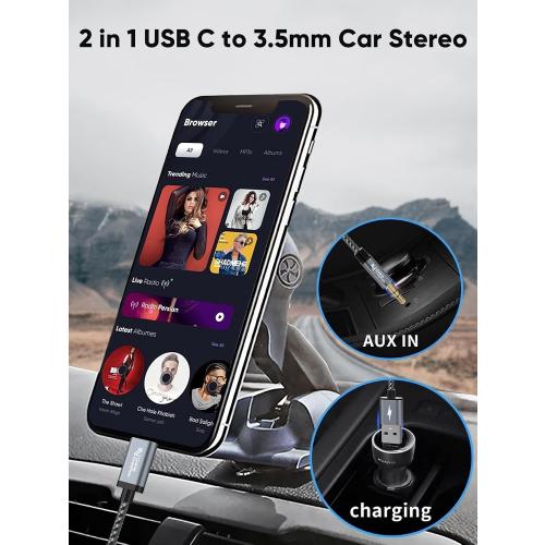 CableCreation USB C to 3.5mm Audio Cable with USB Charging Car Aux Cable