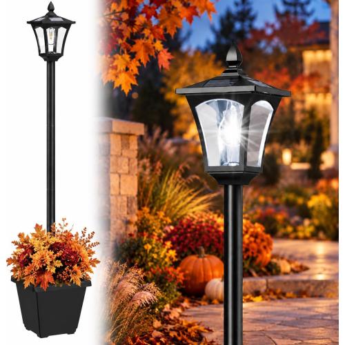 Icerona 64 Inch Solar Lamp Post Light with Planter Cool White Pole Lights