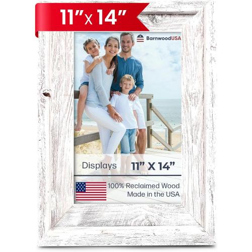 Farmhouse Style Rustic Picture Frame - Reclaimed Wood Photo Frame – Signature Wall Picture Frames for Living Room, Bedroom, Office Display - Wooden Frames for Décor Made in USA White Wash 11 x 14
