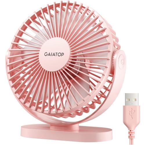 Gaiatop USB Desk Fan, 5.5 Inch Quiet 3 Speeds Small Portable Fan Pink