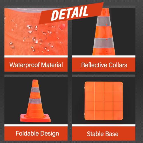 RoadHero 18 Inch 6 Pack Collapsible Traffic Safety Cones, Orange