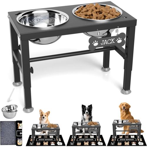 SHAINFUN Elevated Dog Bowls with Mat for Medium Large Dogs, Raised Dog Bowl Stand with 2 Stainless Steel 58oz Bowls, Tall Dogs Food Water Bowl Holder