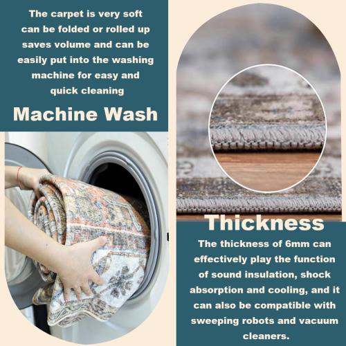 CHAMPLANT Washable Area Rug 9'x12' Retro Boho Design Non-Shedding Easy Care Ideal for High Traffic Areas in Living Room Bedroom Office Coffee Table Kitchen Large Carpet