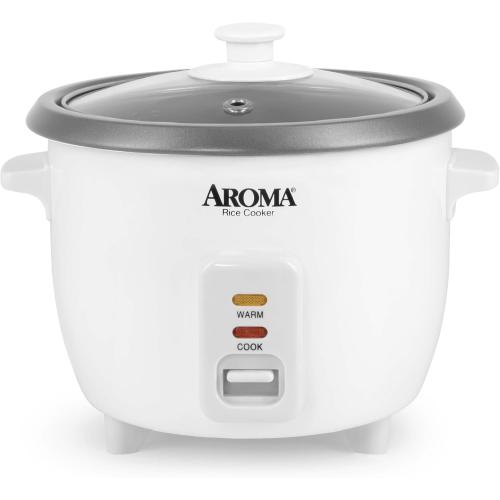 AROMA® Rice Cooker, 3-Cup (Uncooked) / 6-Cup (Cooked), Small Rice Cooker, Oatmeal Cooker, Soup Maker, Auto Keep Warm, 1.5 Qt, White, ARC-363NG