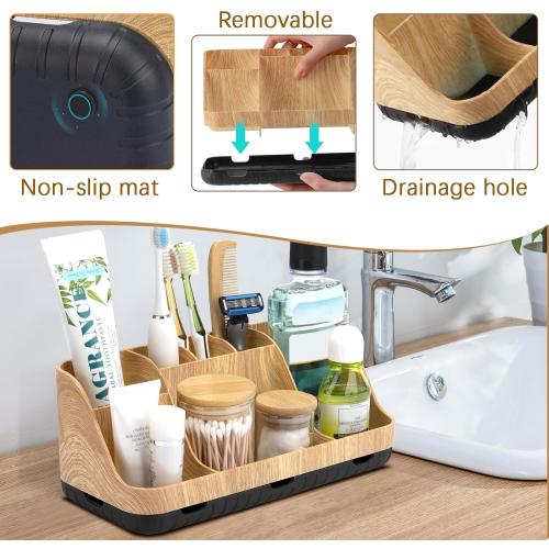 GFWARE Bathroom Organizers and Storage - Detachable 7 Slots Kids Electric Toothbrush and Toothpaste Holde Drainage for Bathroom Accessories Organization Counter Vanity Storage
