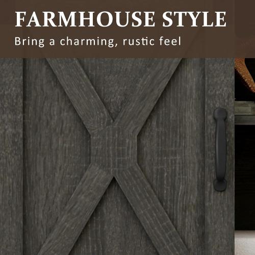RoyalCraft Farmhouse TV Stand for 65  Inch TV, 34'' Tall Entertainment Center with Sliding Barn Doors, Rustic Wood Media Console Storage Cabinet Television Stand for Living Room, Bedroom (Dark Grey)