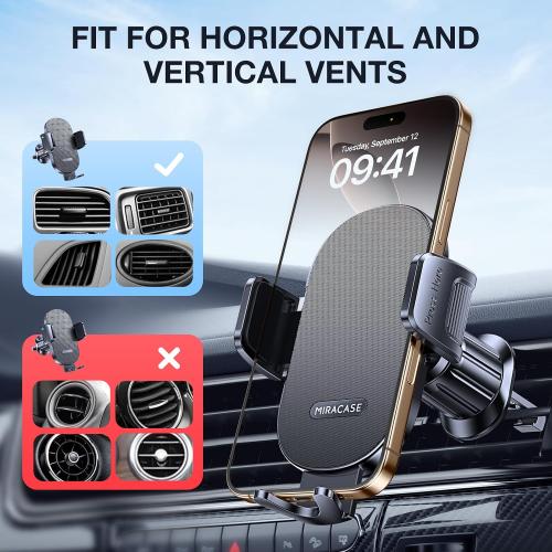 Miracase Phone Holders for Your Car with Metal Hook Clip, Air Vent Cell Phone Stand Car Mount, Universal Automobile Cradle Fit for iPhone Android and All Smartphones, Dark Grey