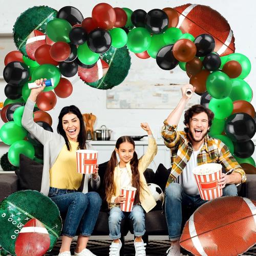 Skylety 97 Pcs Football Balloons Arch Set 6 Football Field Foil Balloons 90 Latex Airballoon and Long Airballoon Strip for Sport Themed Birthday Party Decorations(Black, Green, Brown)
